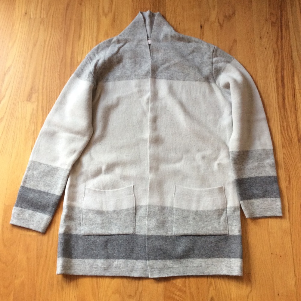 Gray multi-striped ⭐️ open cardigan ⭐️ merino and cashmere ⭐️ pockets ⭐️ - Picture 1 of 8